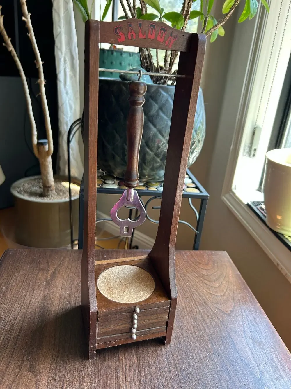 Vintage Enesco coaster set 1979 SALOON wooden stand bottle opener